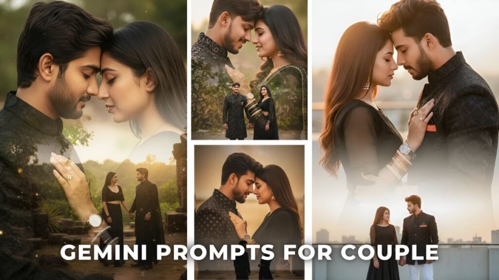 Gemini double exposure prompts, Google Gemini AI photography, double exposure couple photos, AI photo prompts for couples, viral couple photo ideas, cinematic couple portraits, creative AI photography tips, bike couple double exposure, romantic photo prompts, Gemini AI editing guide,